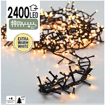 Micro Cluster 2400 LED&#039;s - 48 meter - extra warm wit - 8 functies + geheugen