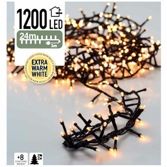 Micro Cluster 1200 LED&#039;s - 24 meter - extra warm wit - 8 functies + geheugen