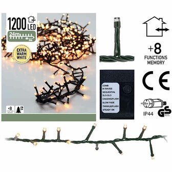 Micro Cluster 1200 LED&#039;s - 24 meter - extra warm wit - 8 functies + geheugen