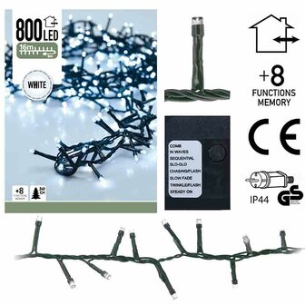 Micro Cluster 800 LED&#039;s  - 16 meter - wit - 8 functies + geheugen