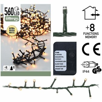 Micro Cluster 560 LED&#039;s - 11 meter - extra warm wit - 8 functies + geheugen