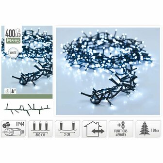Micro Cluster 400 LED&#039;s - 8 meter - wit - 8 functies + geheugen
