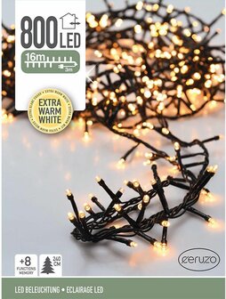 Ceruzo Micro Cluster - 800 LED - 16 meter - 8 Lichtfuncties + Geheugen - extra warm wit