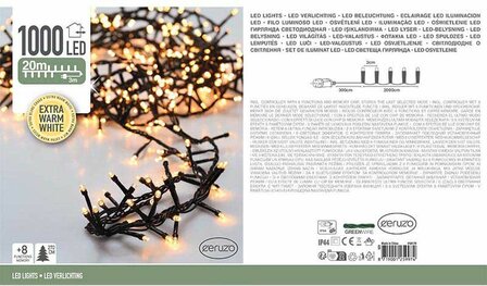Ceruzo Micro Cluster - 1000 LED - 20 meter - 8 Lichtfuncties + Geheugen - extra warm wit