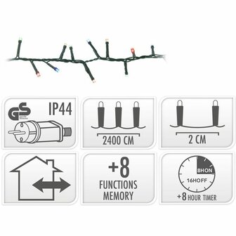 Microcluster - 1200 led - 24m - multicolor - Timer - Lichtfuncties - Geheugen - Buiten