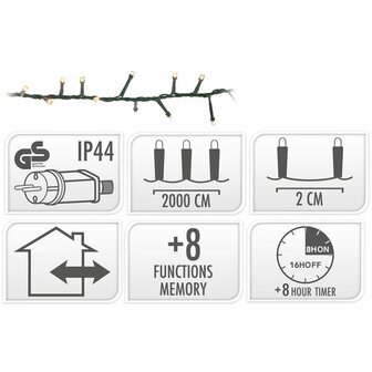 Microcluster - 1000 led - 20m - extra warm wit - Timer - Lichtfuncties - Geheugen - Buiten