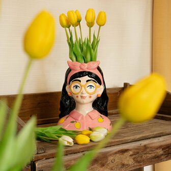 Vase Lady &lsquo;Kylie&rsquo; &uarr; 27 Cm + 10X Real Touch Tulips Yellow