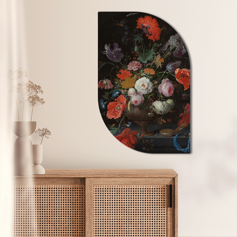 Scandiart Stilleven Met Bloemen En Een Horloge. Abraham Mignon 60 x 90 cm Forex Drip