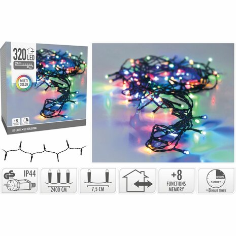 Kerstverlichting 320 Led- 24M - Multicolor - Timer - Lichtfuncties - Geheugen - Buiten