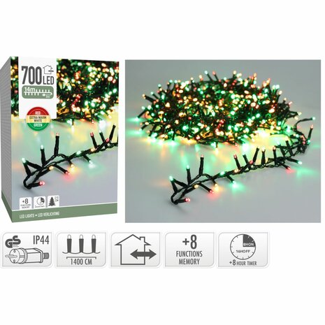 Microcluster - 700 led - 14m - three tone traditional - Timer - Lichtfuncties - Geheugen - Buiten