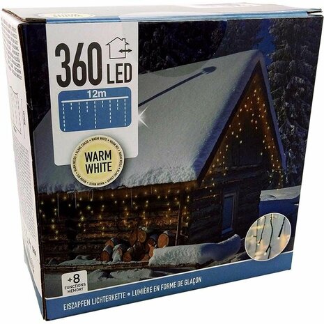 IJspegel verlichting - 360 LED - 12 meter - warm wit - 8 lichtfuncties + geheugen