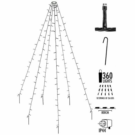 Vlaggenmast verlichting 360 LED's - 800cm